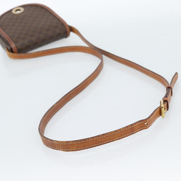 CELINE Macadam Canvas Circle Umhängetasche PVC Leder Braun Gold Auth 184306