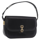GUCCI Horsebit Shoulder Bag Leather Black Gold Auth 184318-1