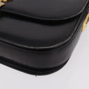 GUCCI Horsebit Shoulder Bag Leather Black Gold Auth 184318-11