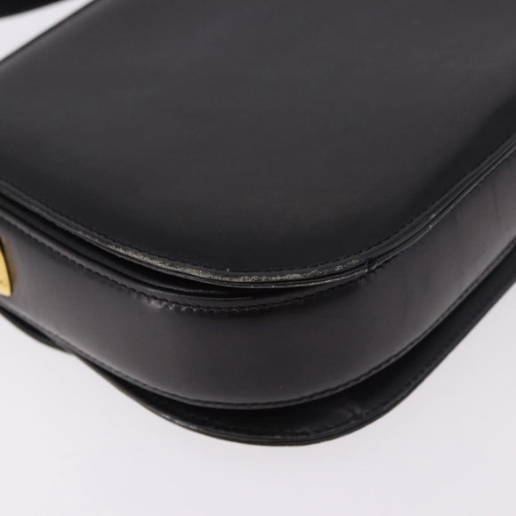 GUCCI Horsebit Shoulder Bag Leather Black Gold Auth 184318