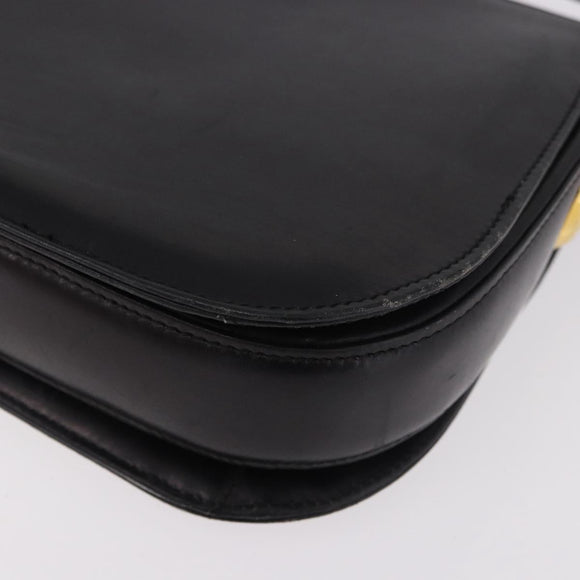 GUCCI Horsebit Shoulder Bag Leather Black Gold Auth 184318