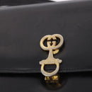 GUCCI Horsebit Shoulder Bag Leather Black Gold Auth 184318-14