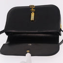 GUCCI Horsebit Shoulder Bag Leather Black Gold Auth 184318-15