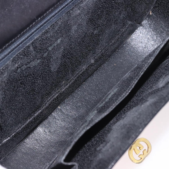 GUCCI Horsebit Shoulder Bag Leather Black Gold Auth 184318