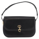GUCCI Horsebit Shoulder Bag Leather Black Gold Auth 184318-2