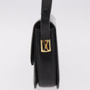 GUCCI Horsebit Shoulder Bag Leather Black Gold Auth 184318-4