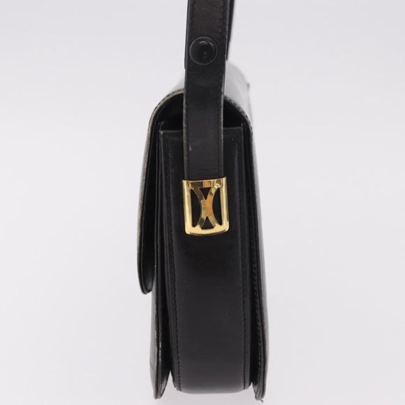 GUCCI Horsebit Shoulder Bag Leather Black Gold Auth 184318