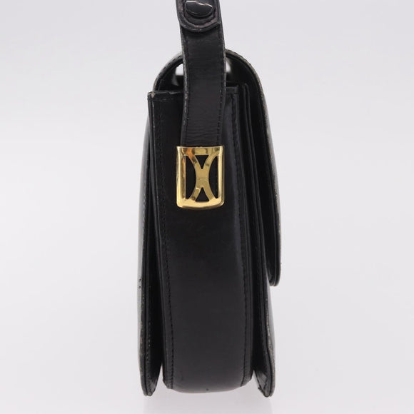 GUCCI Horsebit Shoulder Bag Leather Black Gold Auth 184318