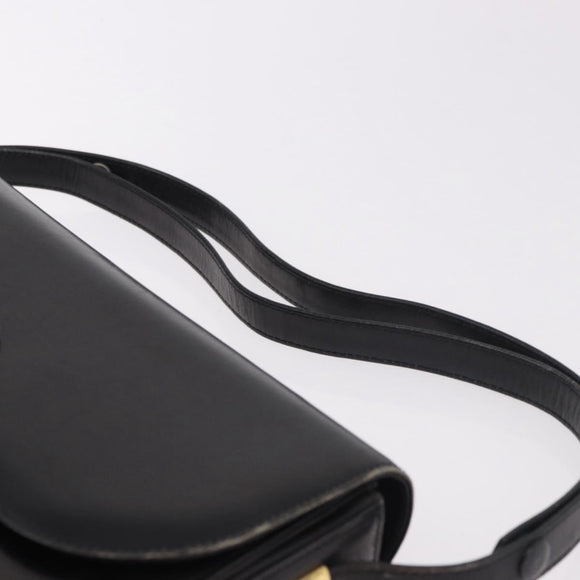 GUCCI Horsebit Shoulder Bag Leather Black Gold Auth 184318
