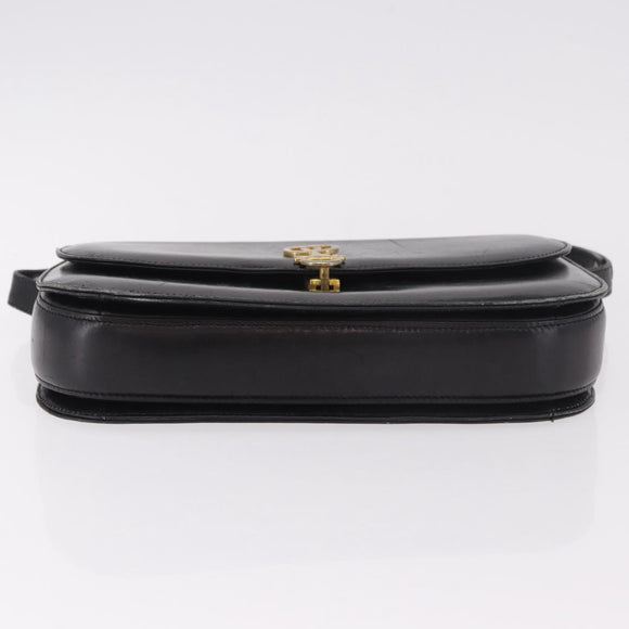 GUCCI Horsebit Shoulder Bag Leather Black Gold Auth 184318