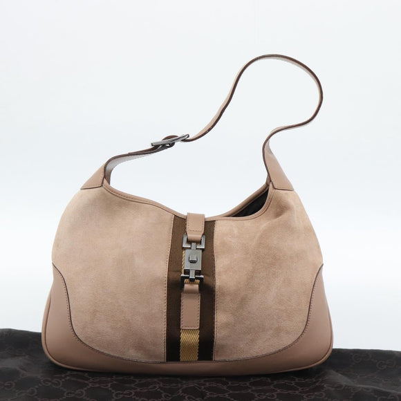GUCCI Sherry Line Jackie Shoulder Bag Suede Pink Silver 001 3306 Auth 184319V