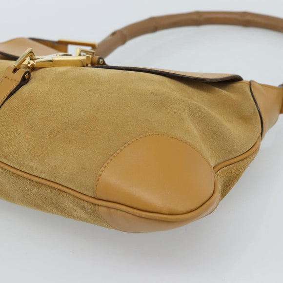 GUCCI Bamboo Jackie Shoulder Bag Suede Beige Gold 001 4096 Auth 184325V
