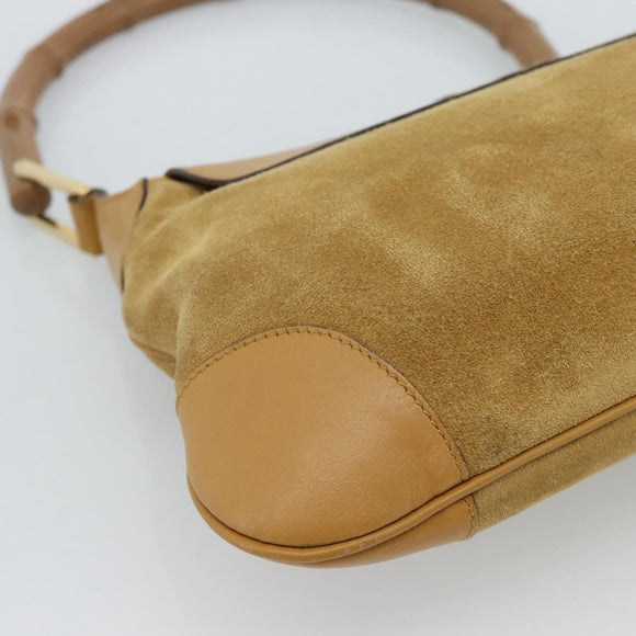 GUCCI Bamboo Jackie Shoulder Bag Suede Beige Gold 001 4096 Auth 184325V