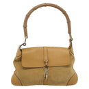 GUCCI Bamboo Jackie Shoulder Bag Suede Beige Gold 001 4096 Auth 184325V-2