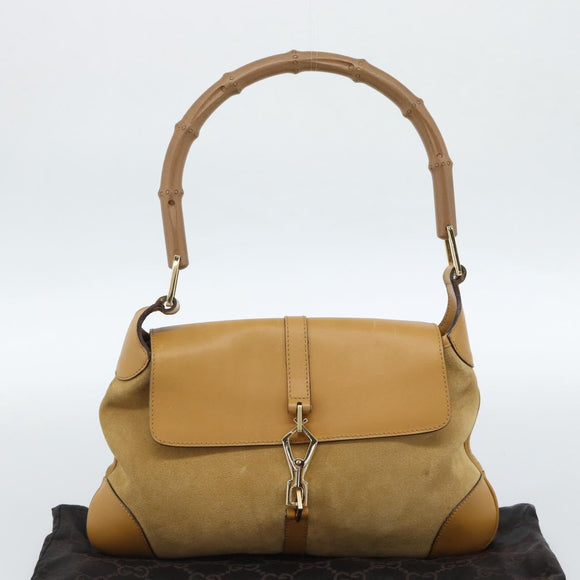 GUCCI Bamboo Jackie Shoulder Bag Suede Beige Gold 001 4096 Auth 184325V