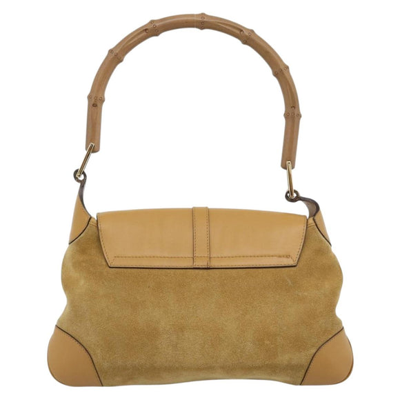 GUCCI Bamboo Jackie Shoulder Bag Suede Beige Gold 001 4096 Auth 184325V