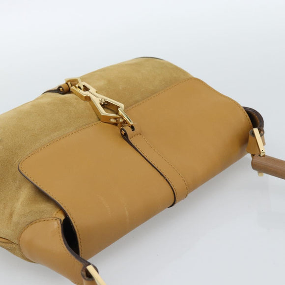 GUCCI Bamboo Jackie Shoulder Bag Suede Beige Gold 001 4096 Auth 184325V
