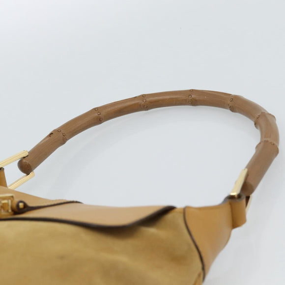 GUCCI Bamboo Jackie Shoulder Bag Suede Beige Gold 001 4096 Auth 184325V