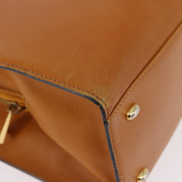 CELINE Kettenhandtasche Leder Beige Gold Auth 184329A