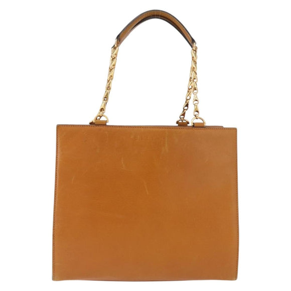 CELINE Kettenhandtasche Leder Beige Gold Auth 184329A