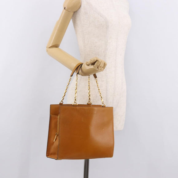 CELINE Kettenhandtasche Leder Beige Gold Auth 184329A
