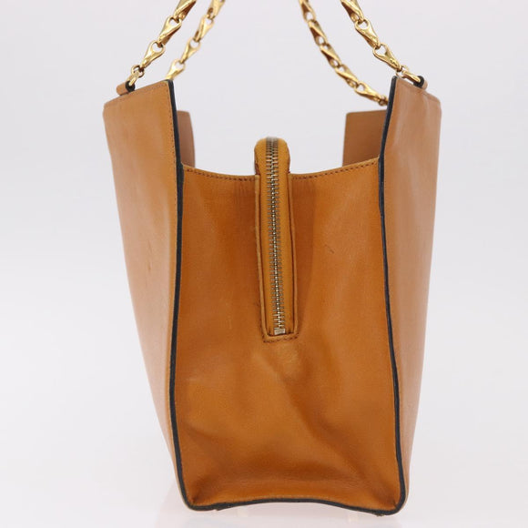 CELINE Kettenhandtasche Leder Beige Gold Auth 184329A