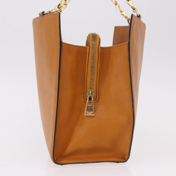 CELINE Kettenhandtasche Leder Beige Gold Auth 184329A