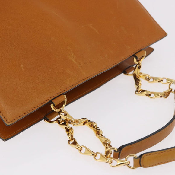 CELINE Kettenhandtasche Leder Beige Gold Auth 184329A