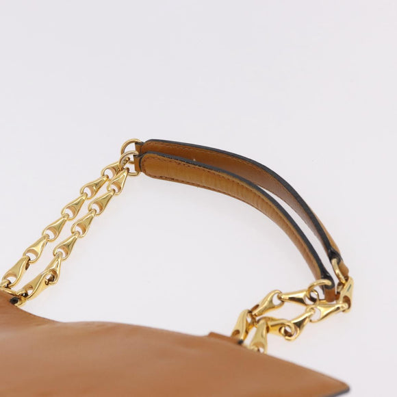 CELINE Kettenhandtasche Leder Beige Gold Auth 184329A