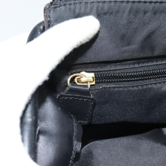 CELINE Circle Hand Bag Nylon Black Gold Auth 184330