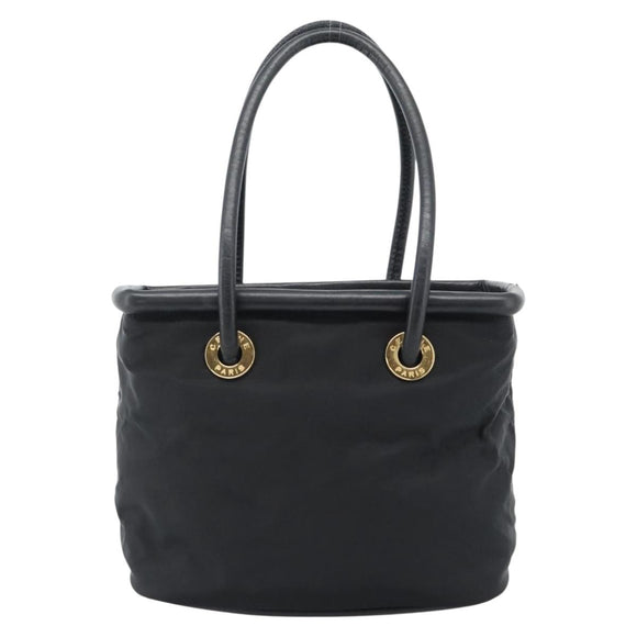 CELINE Circle Hand Bag Nylon Black Gold Auth 184330
