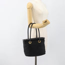 CELINE Circle Hand Bag Nylon Black Gold Auth 184330-24
