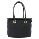 CELINE Circle Hand Bag Nylon Black Gold Auth 184330-3