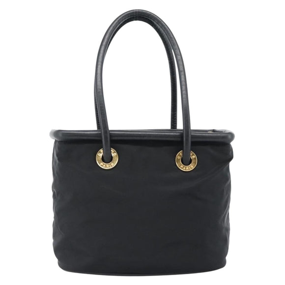 CELINE Circle Hand Bag Nylon Black Gold Auth 184330