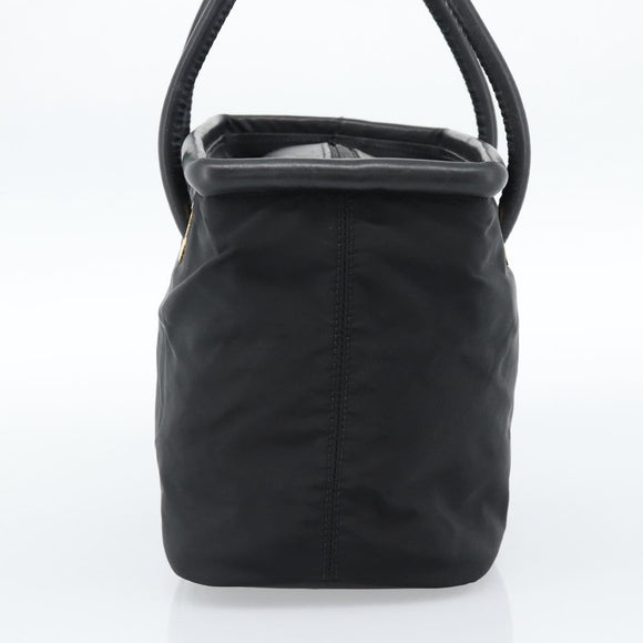 CELINE Circle Hand Bag Nylon Black Gold Auth 184330