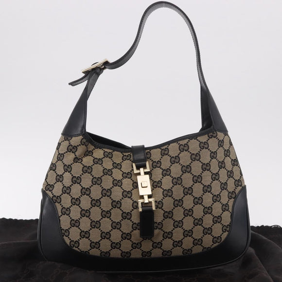 GUCCI GG Canvas Jackie Shoulder Bag Navy Gold 001 3306 Auth 184332V