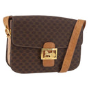 CELINE Macadam Canvas Horse Carriage Bag PVC Leather Brown Gold Auth 184354A-1