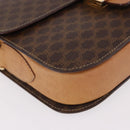 CELINE Macadam Canvas Horse Carriage Bag PVC Leather Brown Gold Auth 184354A-10