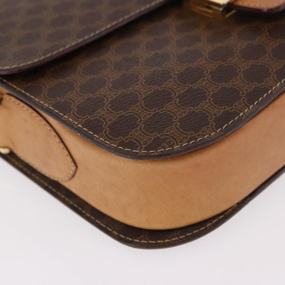 CELINE Macadam Canvas Horse Carriage Bag PVC Leather Brown Gold Auth 184354A