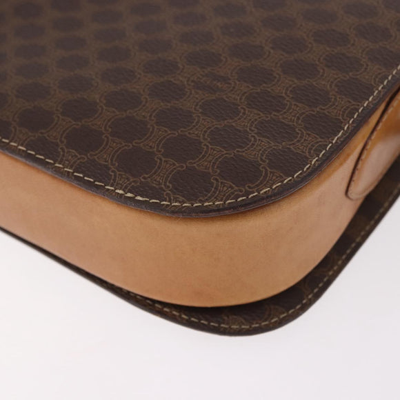 CELINE Macadam Canvas Horse Carriage Bag PVC Leather Brown Gold Auth 184354A