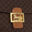 CELINE Macadam Canvas Horse Carriage Bag PVC Leather Brown Gold Auth 184354A-14