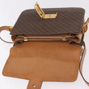CELINE Macadam Canvas Horse Carriage Bag PVC Leather Brown Gold Auth 184354A-15