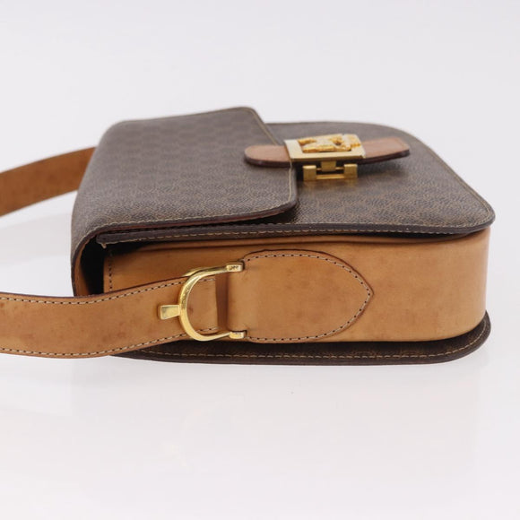 CELINE Macadam Canvas Horse Carriage Bag PVC Leather Brown Gold Auth 184354A