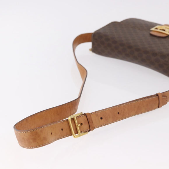 CELINE Macadam Canvas Horse Carriage Bag PVC Leather Brown Gold Auth 184354A