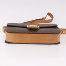 CELINE Macadam Canvas Horse Carriage Bag PVC Leather Brown Gold Auth 184354A-9