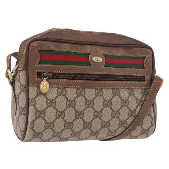 GUCCI GG Supreme Web Sherry Line Bag PVC Beige Gold 001 115 6655 Auth 184355