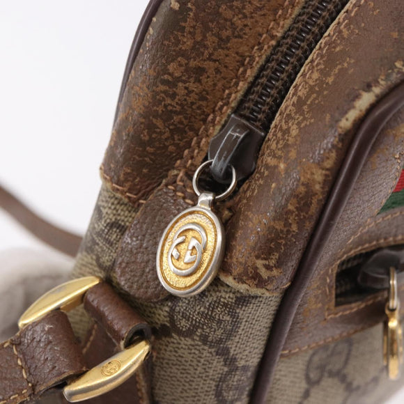 GUCCI GG Supreme Web Sherry Line Bag PVC Beige Gold 001 115 6655 Auth 184355