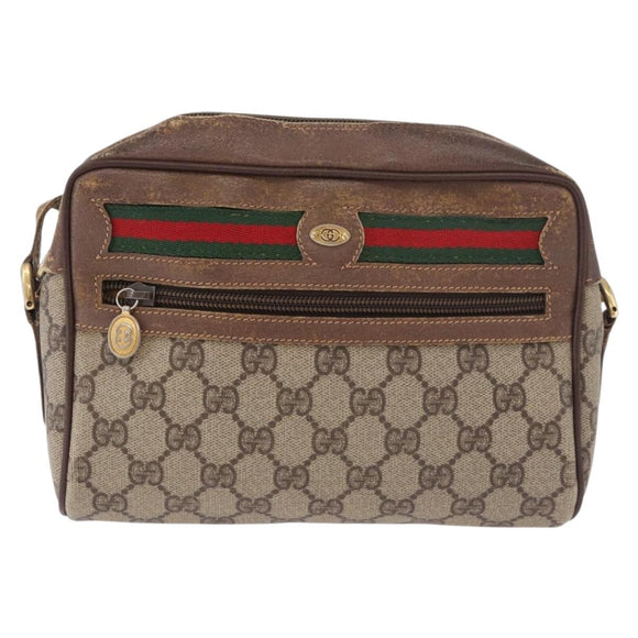 GUCCI GG Supreme Web Sherry Line Bag PVC Beige Gold 001 115 6655 Auth 184355