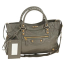 BALENCIAGA The Giant City Hand Bag Leather 2way Gray Gold 281770 Auth 184362M-1