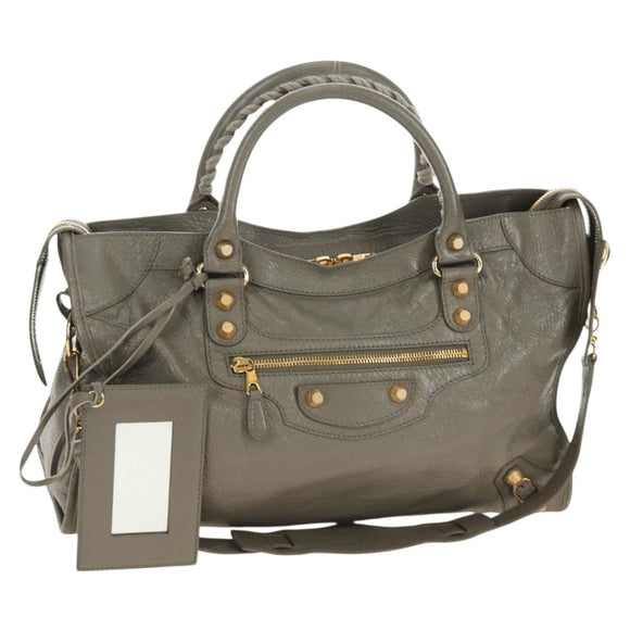 BALENCIAGA The Giant City Hand Bag Leather 2way Gray Gold 281770 Auth 184362M